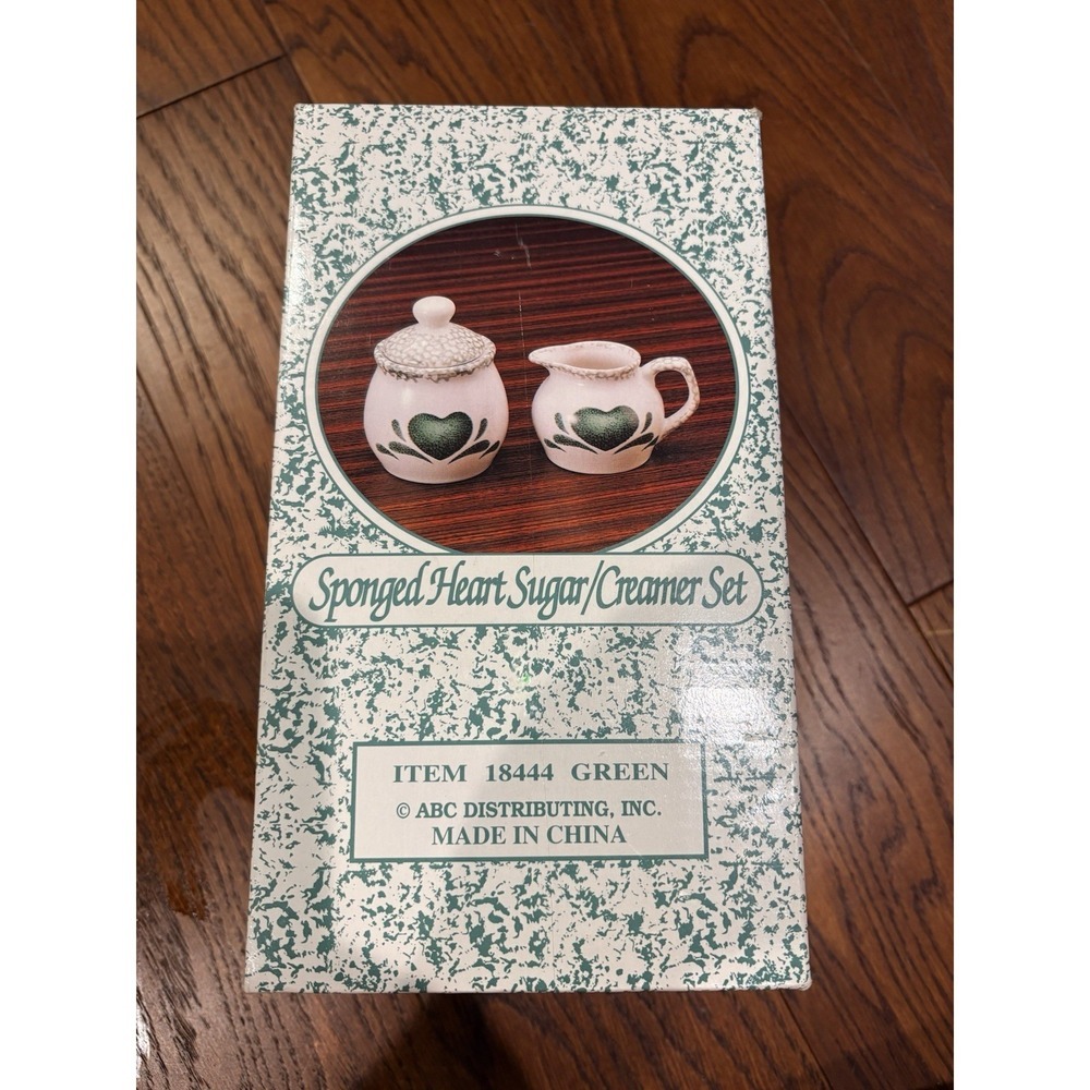 Green Sponge Heart Sugar And Cream Set New In Box